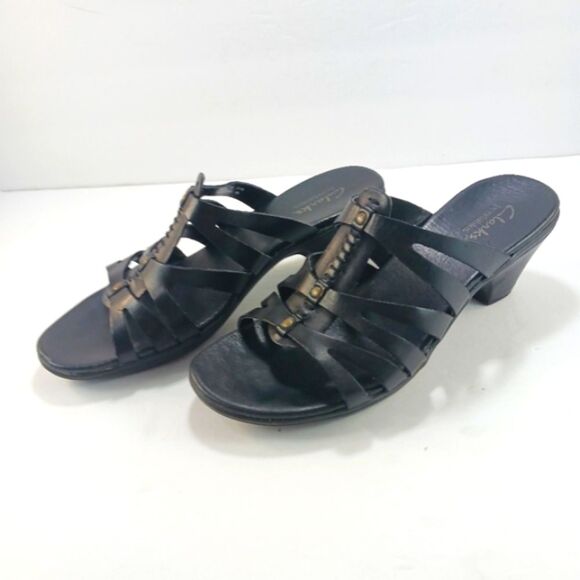 Clarks Bendables Women's Black Leather Strappy Slip- On Sandals Size 7 - Picture 13 of 13